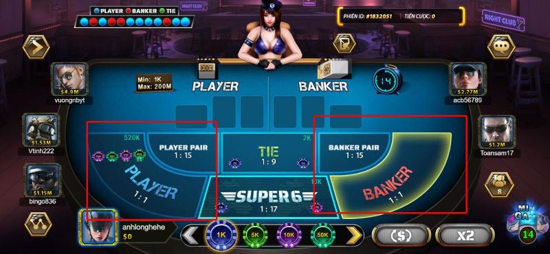 Hai cửa cược player và banker trong baccarat