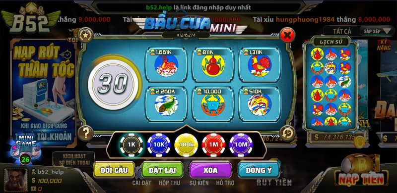 Thành phần trong ván cược game bầu cua