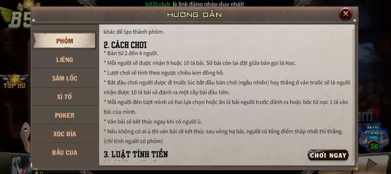 Hướng dẫn cách chơi game bài tại B52